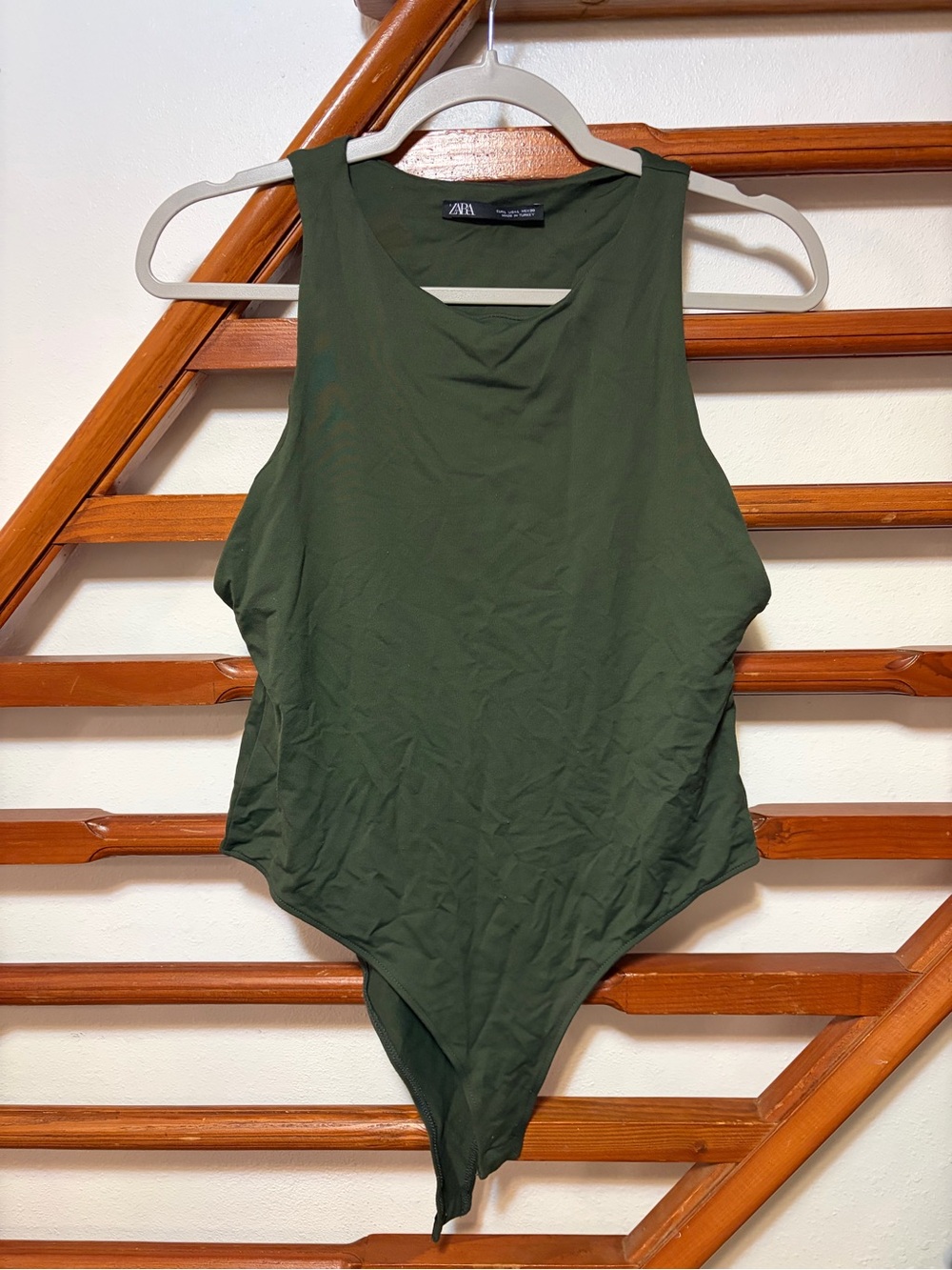 Zara Dark Olive Sleeveless High-Cut Bodysuit
